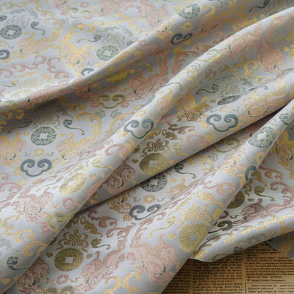 Gold Thread Brocade Fabric: Mongolian Tibetan Style, 59" Wide