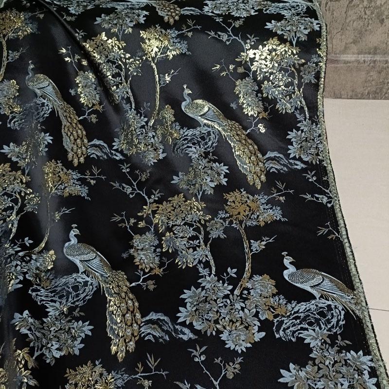 Peacock Embroidery Jacquard Fabric: Gold Thread Designer Fabric (57"W)