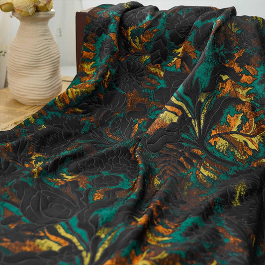 Tissu jacquard à fil doré : texture peinture à l’huile 3D, 162,5 cm de large