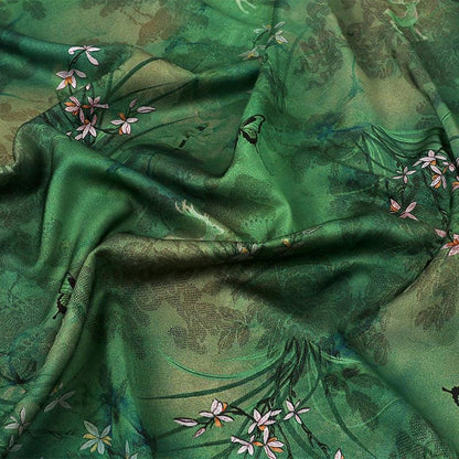 Butterfly Bamboo Tea Silk Satin Fabric: 59"W Upholstery, Costume, Cheongsam
