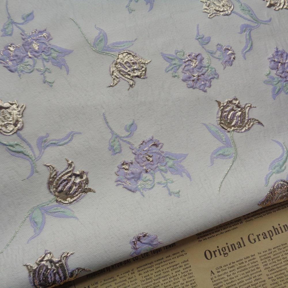 Magnolia Gold Foil Jacquard Chenille Fabric: Floral Upholstery, 56"W