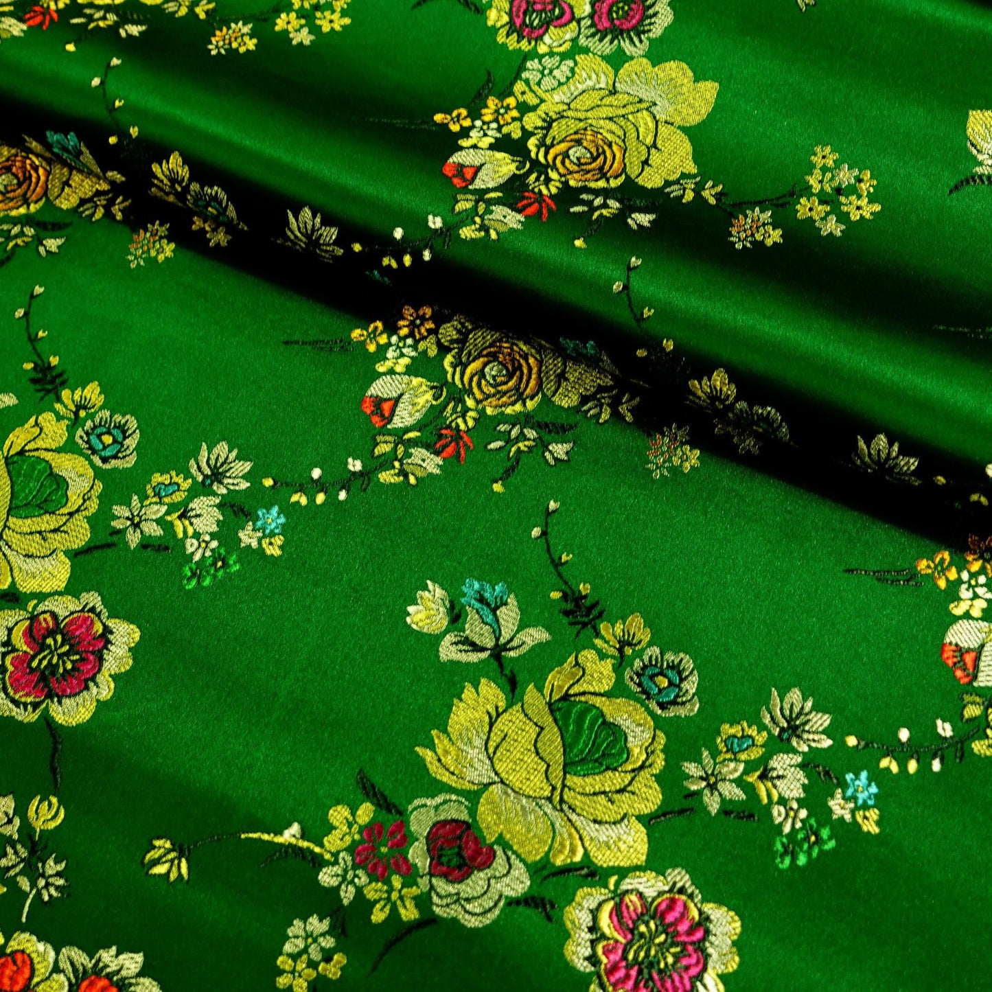 Floral Brocade Fabric: Turquoise Cheongsam Qipao Sewing Material (45"W)