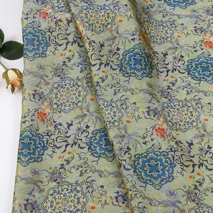 Teal Floral Brocade-Style Jacquard Fabric with Shimmer ��� Luxurious Rayon Blend Decorative Textil" Wide
