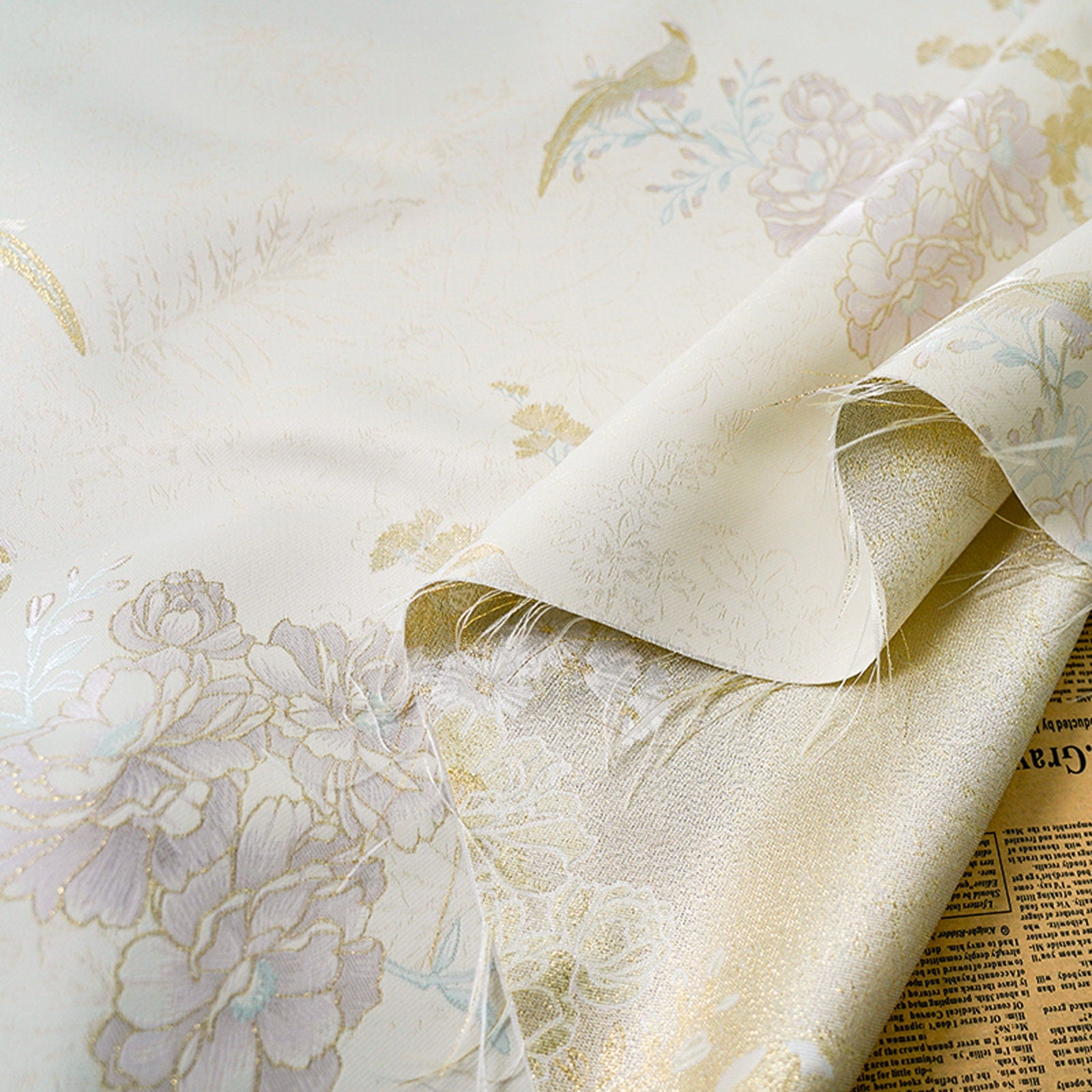 Gold Thread Floral Jacquard Fabric: 62" Wide Rayon Blend - Poppylollipop