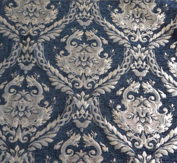Tissu Jacquard Palais Bleu et Or : Damas de 55 po de large pour ameublement