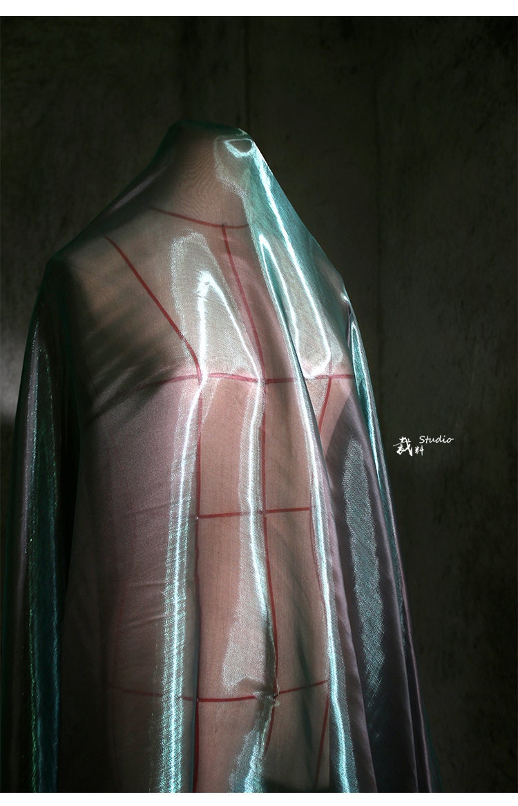 Aurora Green Glitter Organza Fabric: Luxury Sheer Wedding Material