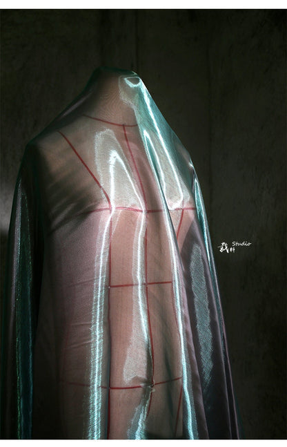 Aurora Green Glitter Organza Fabric: Luxury Sheer Wedding Material
