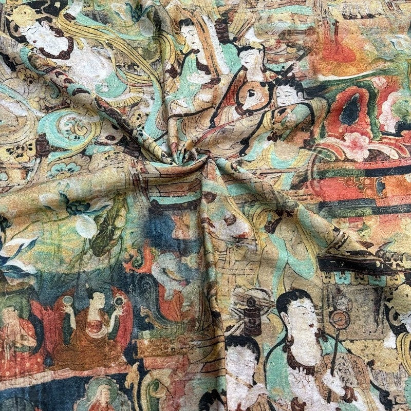 Dunhuang Fresco Buddha Fabric: Asian Chinese Style Tencel (55"W)