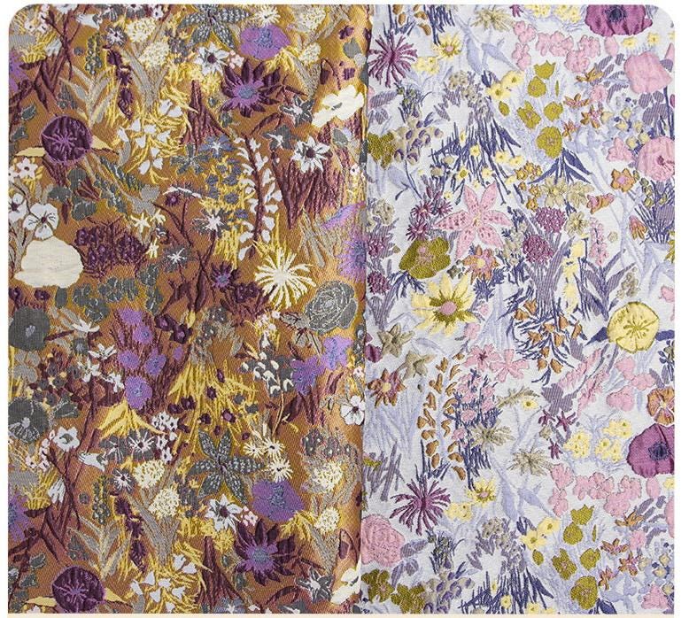 Tissu jacquard à motifs floraux : rayonne polyester gaufrée réversible, 150 cm de large
