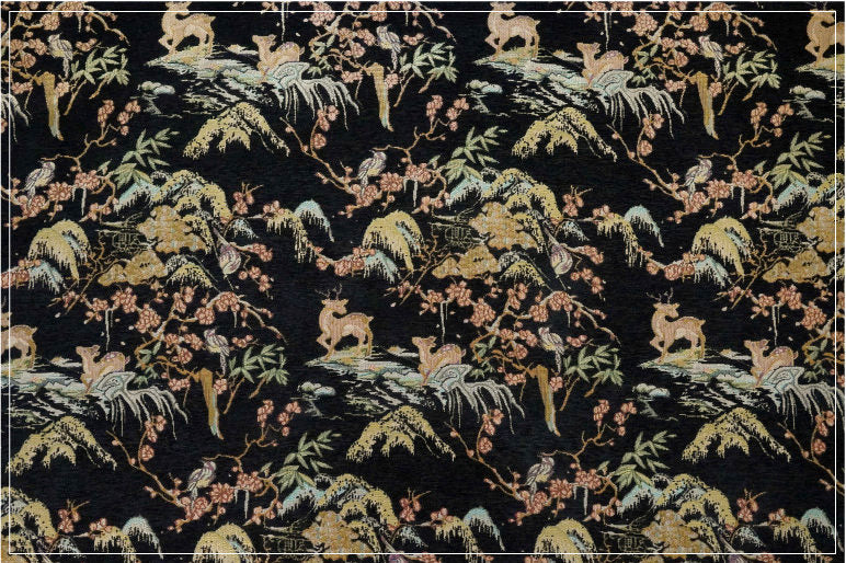 Tissu jacquard rétro motif cerf : texture 3D pour ameublement, costumes et décoration - 142 cm de large
