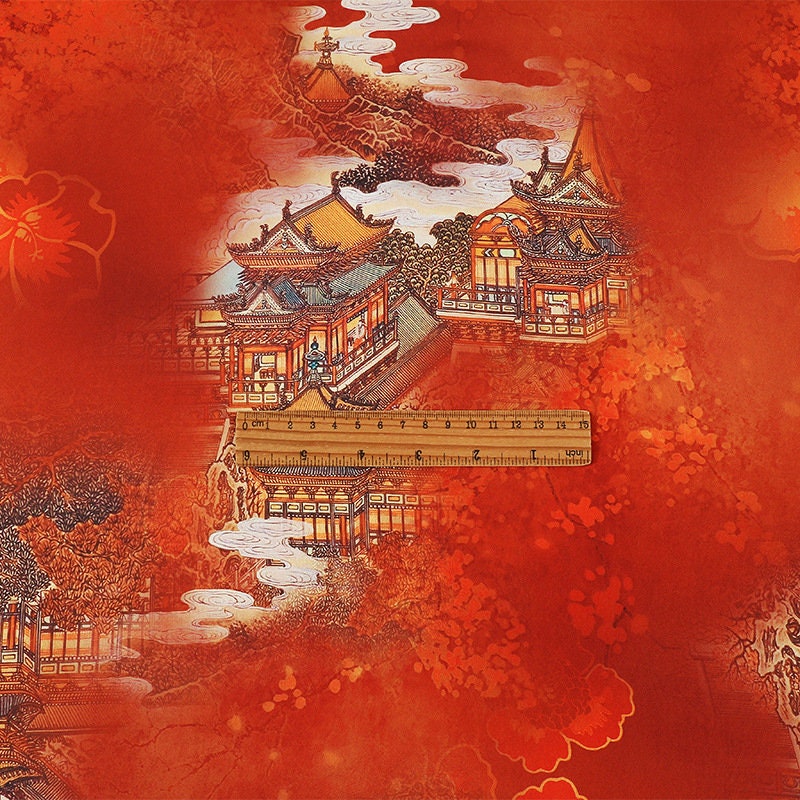 Ancient Buildings Print Fabric: Polyester Spandex Blend, 59" Wide