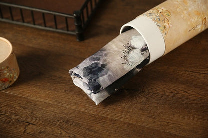Floral Ramie Fabric: Gray Ancient Ink Painting, 57" Wide