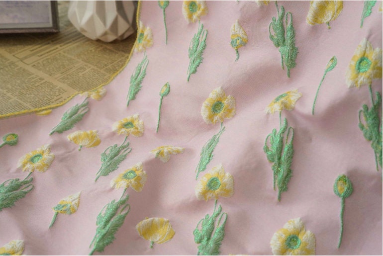 Pink Floral Jacquard Fabric: Reversible 3D Embossed Woven Material