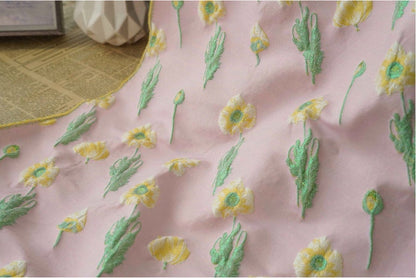 Pink Floral Jacquard Fabric: Reversible 3D Embossed Woven Material