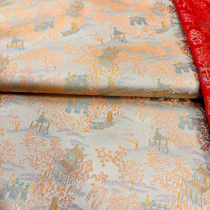 Ancient Chinese Brocade Fabric: 59"W Damask Pattern, Upholstery & Sewing