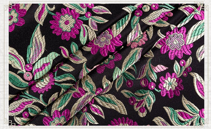 Floral Leaf Brocade Fabric: Chinese Style Silk Rayon Blend, 35" Wide