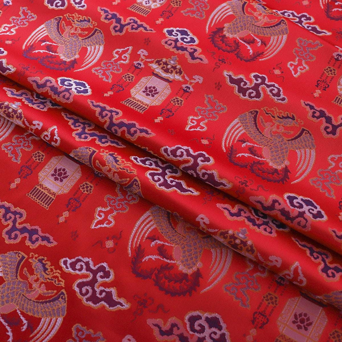 Tissu à motif tibétain Bada : revêtement de cheongsam rouge, décoration de costume (59 po de large)