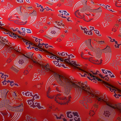 Tissu à motif tibétain Bada : revêtement de cheongsam rouge, décoration de costume (59 po de large)
