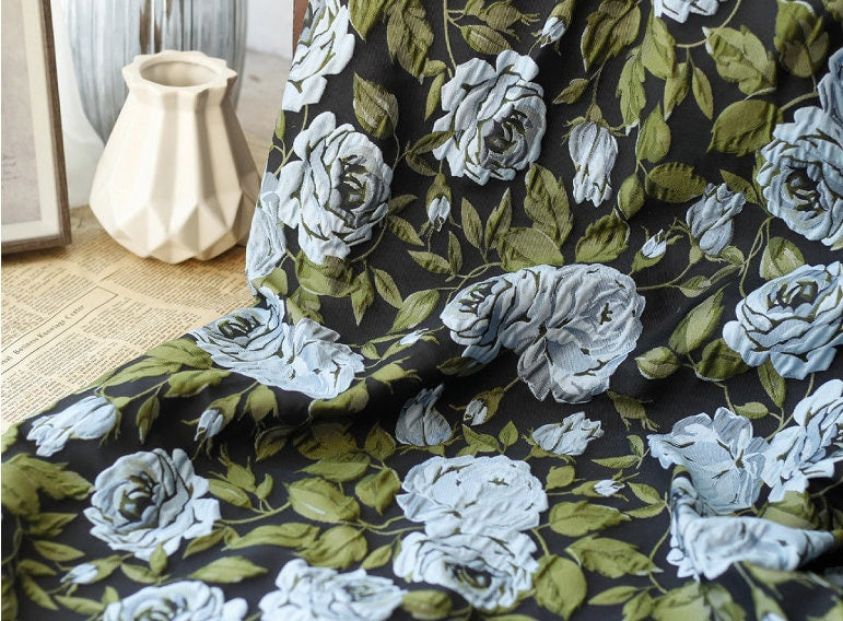 Dahlia Floral Jacquard Fabric: 3D Wrinkle Texture, 56" Wide