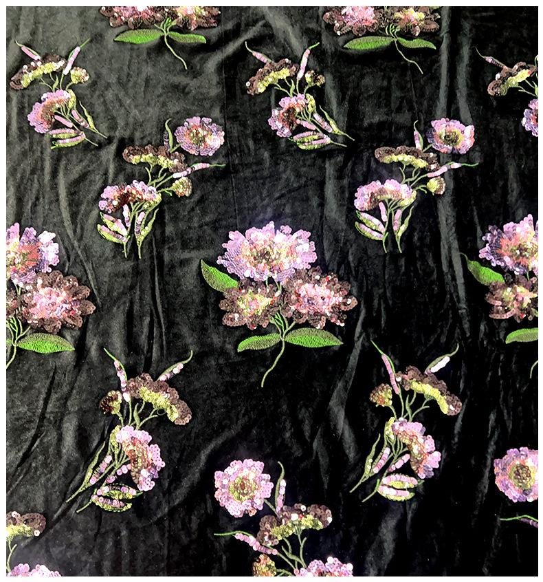 49"W Embroidered Velvet Fabric by the Yard ��� Soft Plush Material for Sewing, Upholstery &