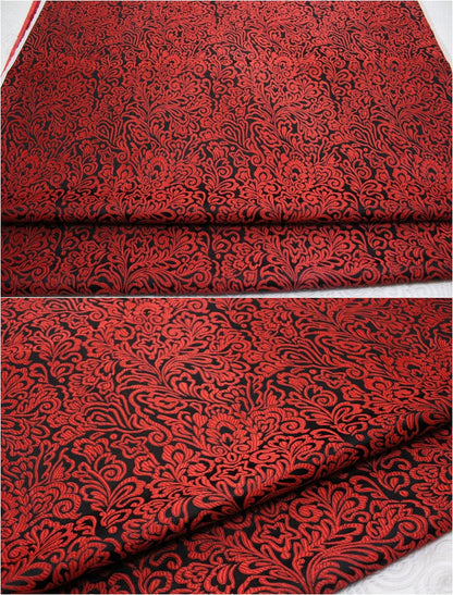 Red Phoenix Tail Brocade Fabric: Chinese Cheongsam Cushion Damask (29.5"W)