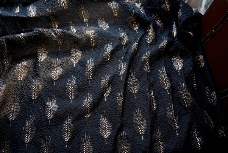 Gold Feather Jacquard Brocade Fabric: 55" Wide Upholstery Sewing Material
