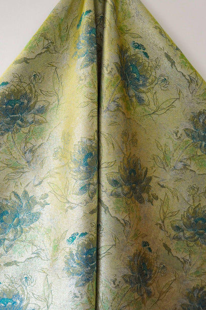Gold Thread Jacquard Fabric: Green Lotus Upholstery & Dress Sewing (60" W, By The Meter