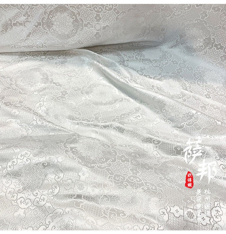 Black & White Metallic Silk Brocade Fabric: Traditional Upholstery, Quilting - By The Meter