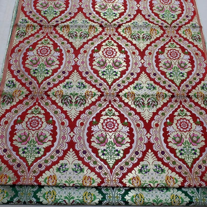 29"W Vintage Tibetan Brocade Fabric: Green Silk Rayon Textile