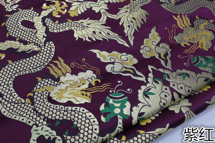 Double Dragon Brocade Fabric: Chinese Cheongsam, Tibetan Robe (Silk Rayon Blend)
