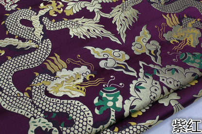 Double Dragon Brocade Fabric: Chinese Cheongsam, Tibetan Robe (Silk Rayon Blend)