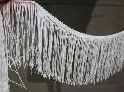 White Tassel Fringe Fabric: Polyester Lace Trim, DIY Decor - 5.9" Wide