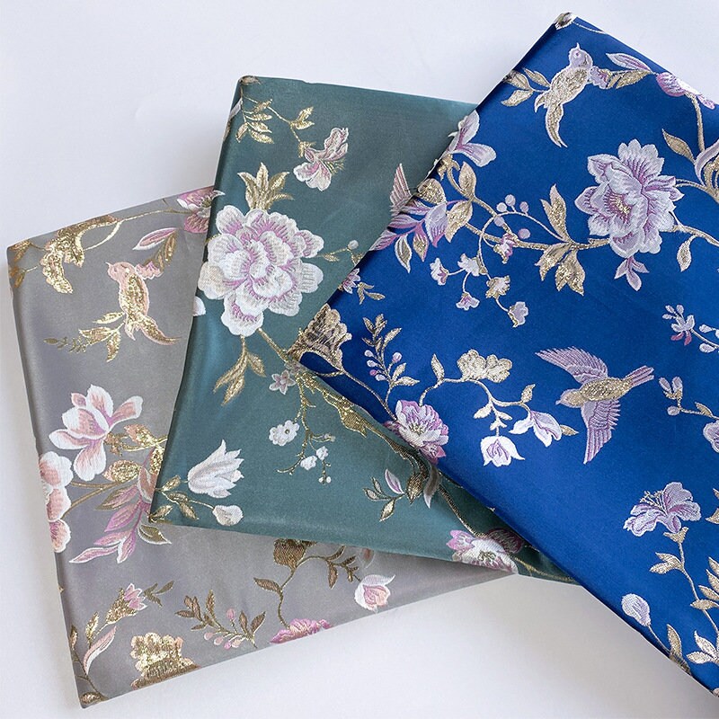Bird & Flower Jacquard Damask Fabric: Antique Cheongsam Sewing Material