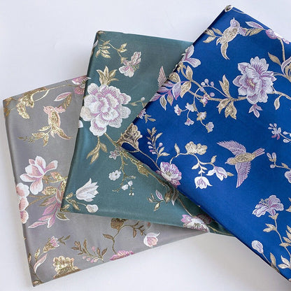 Bird & Flower Jacquard Damask Fabric: Antique Cheongsam Sewing Material