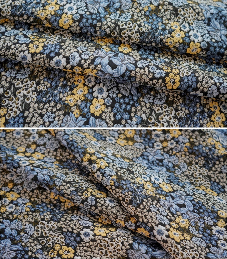 Tissu jacquard à motif floral : polyester texturé 3D, largeur 150 cm