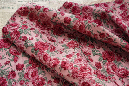 Red Rose Floral Brocade Fabric ��� Embossed Jacqua" Wide