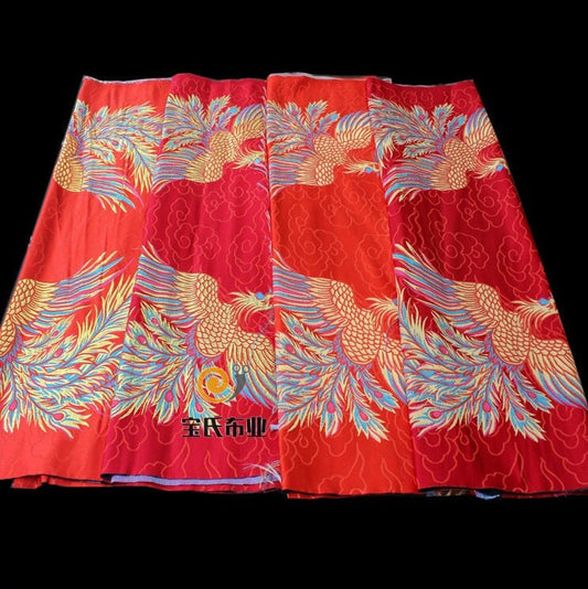 Silk Brocade Fabric: Gold Phoenix Embroidery, Chinese Wedding Cheongsam Pattern