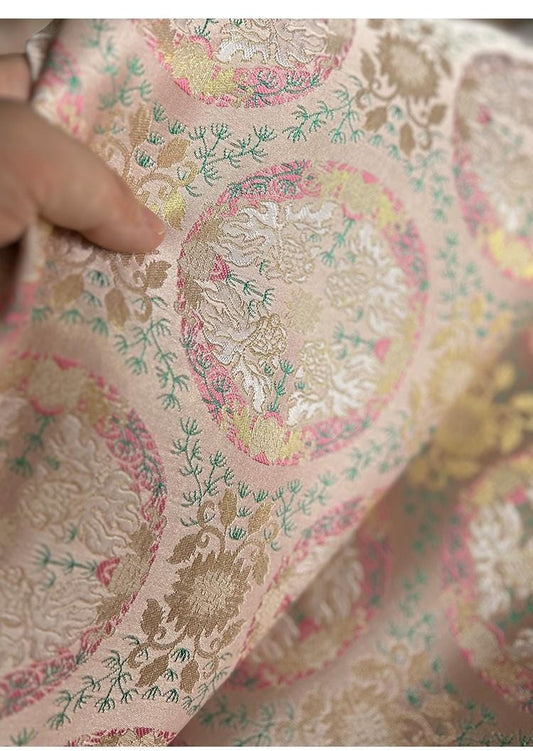 Tissu jacquard brocart à motif floral : style rétro poisson rouge, 150 cm de large