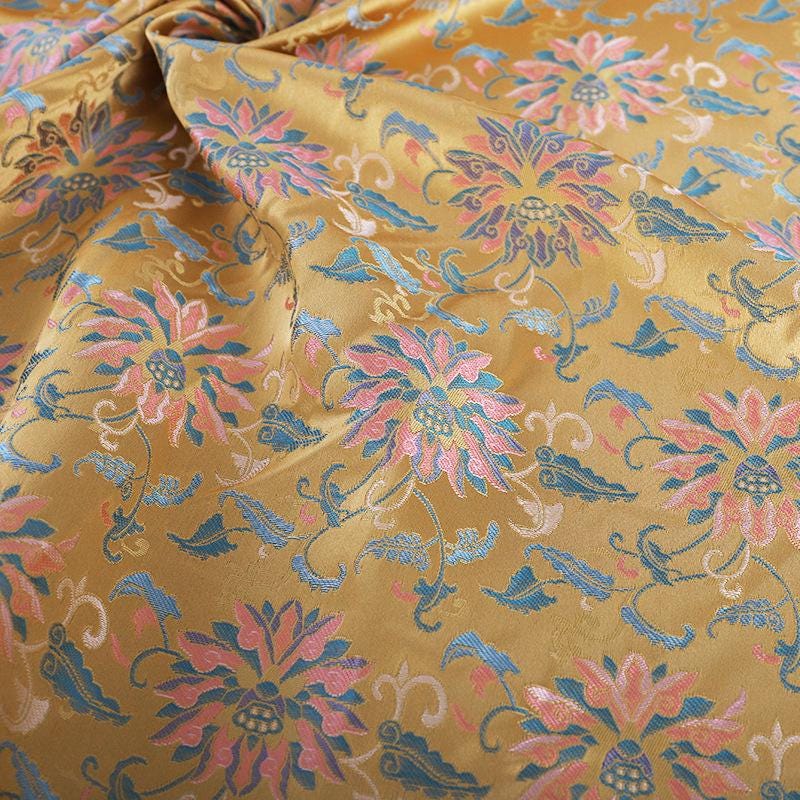 Dunhuang Lotus Brocade Fabric: 59"W Tibetan Costume & Decor