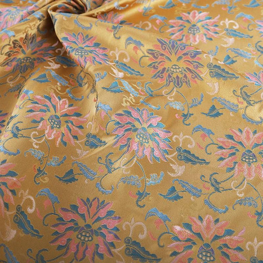 Tissu brocart de lotus de Dunhuang : 150 cm de large, pour costumes et décorations tibétains