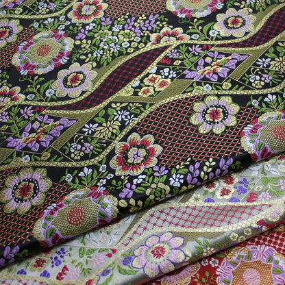Nishijin Floral Jacquard Fabric: Japanese Silk Brocade by Meter
