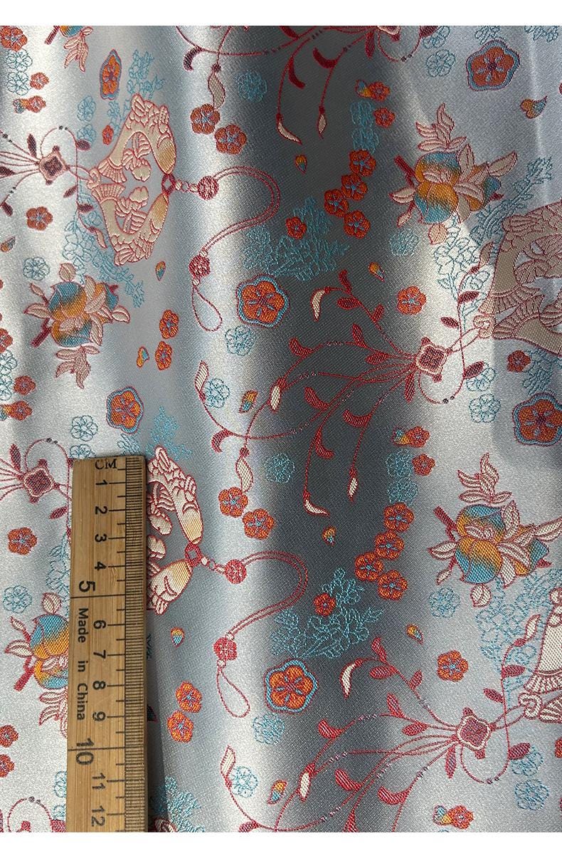 Pisces Fish Silk Brocade Fabric: 58"W Cheongsam Quilting Material