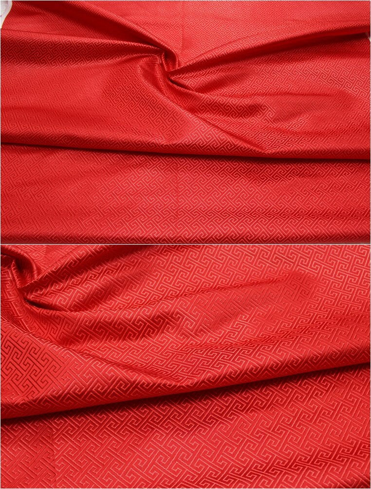 Chinese Brocade Fabric: Small Fret Pattern Silk Rayon Blend