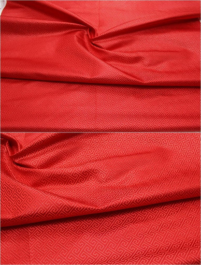 Chinese Brocade Fabric: Small Fret Pattern Silk Rayon Blend