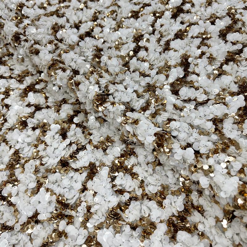 Gold Sequin Lace Fabric | Cream Embroidered Tulle, Bridal Dress, 51" W