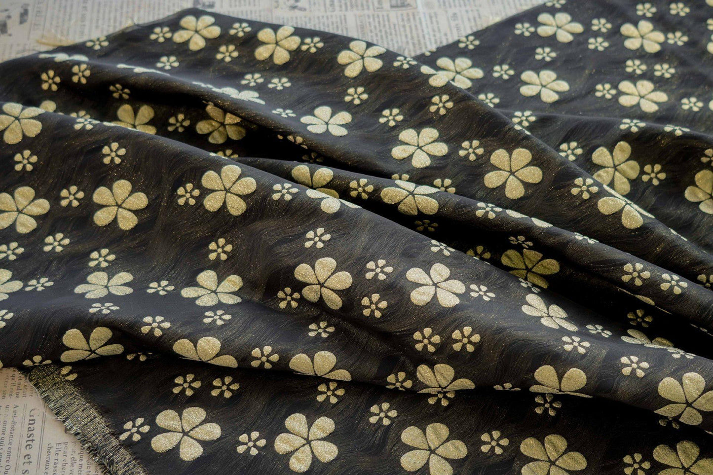 Gilded Flower Jacquard Woven Fabric: Embossed Gold Thread, 56" Wide