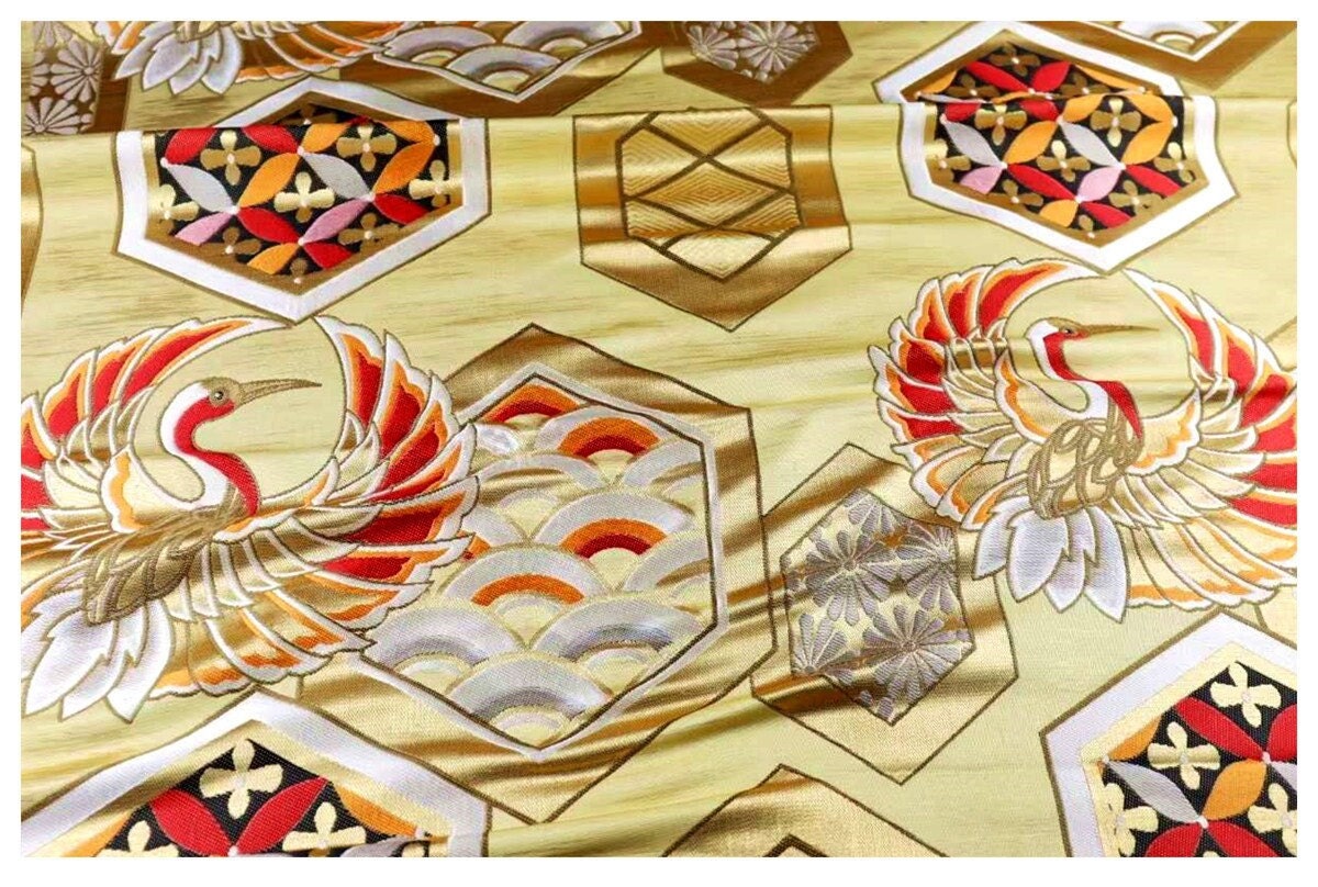 Crane Jacquard Satin Fabric: Birds Pattern, Costume Decor (by the meter)