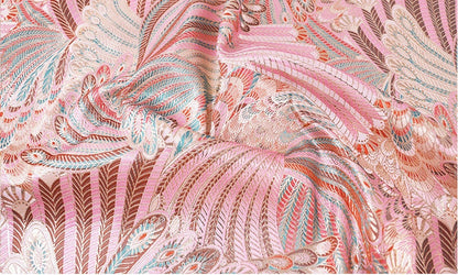 Tissu damassé rose : tissage queue de phénix chinois de 35 pouces de large