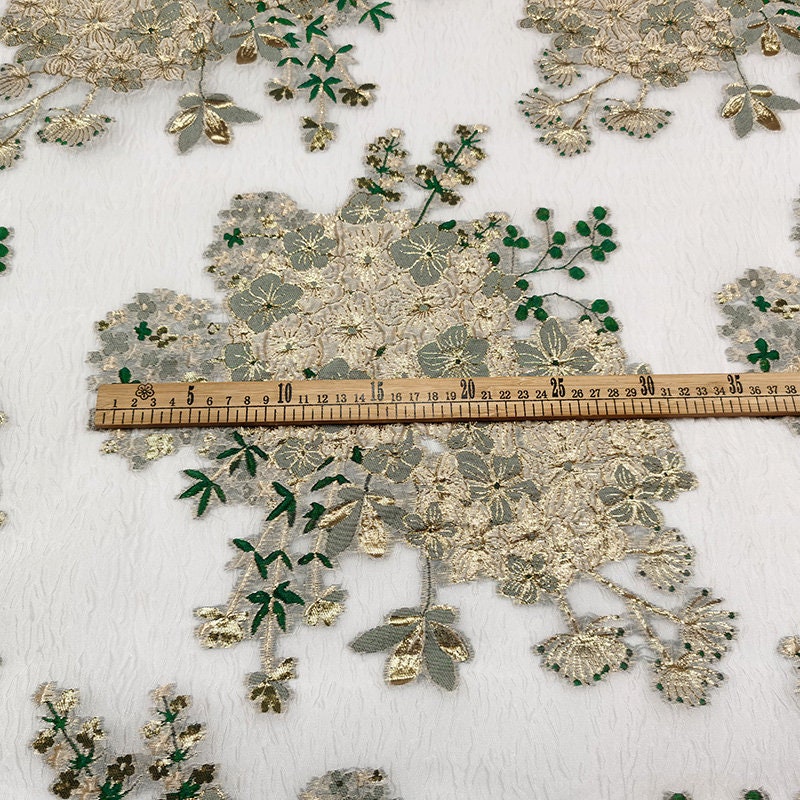 Floral Organza Jacquard Fabric: Gold Thread, 54" Wide, By The Yard