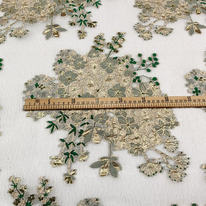 Floral Organza Jacquard Fabric: Gold Thread, 54" Wide, By The Yard